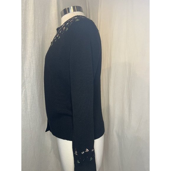 CHARTER CLUB Christmas Women's Cardigan Sweater Button up Size Medium Black - Picture 4 of 16